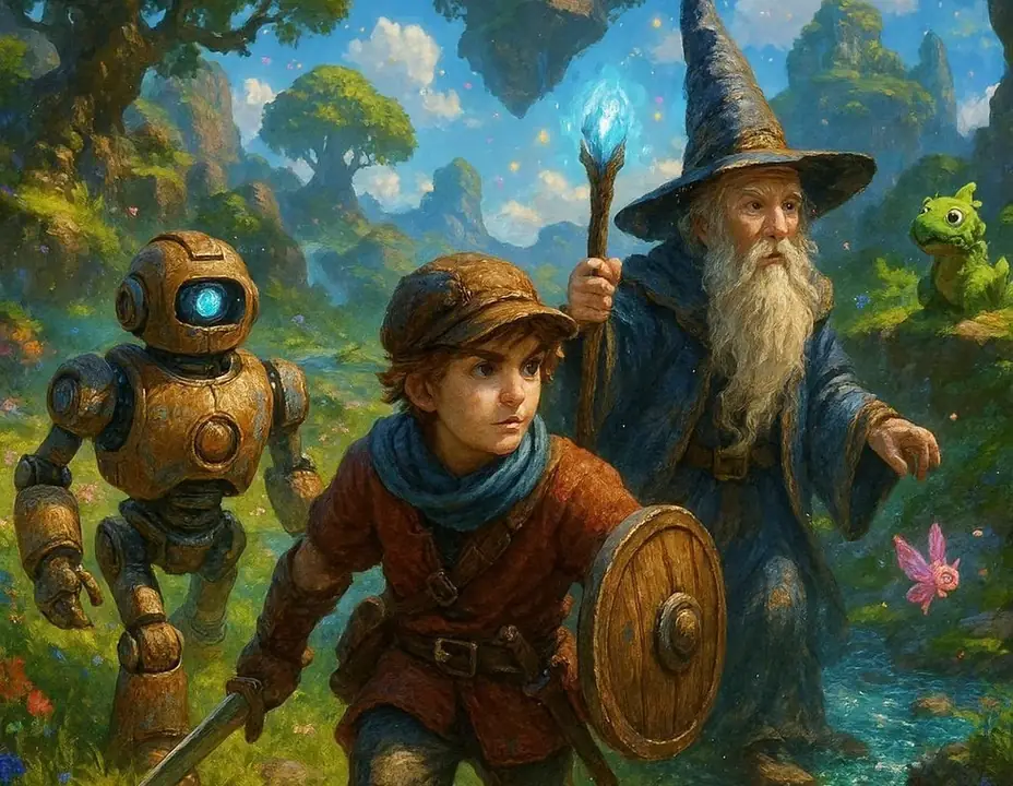 Small group of game characters near a glowing forest